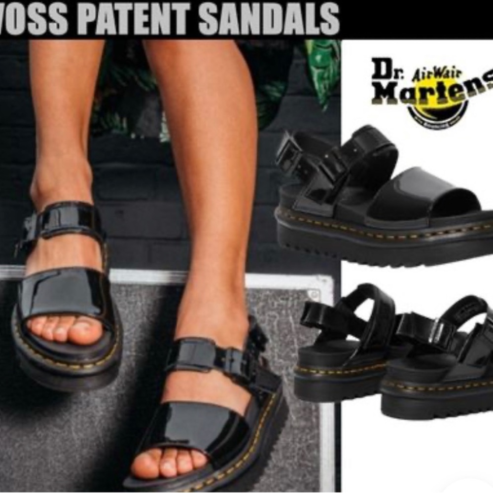 Dr. Martens Black Patent Leather Platform Sandals